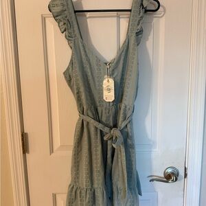 Blue Ruffled Sleeveless Dress